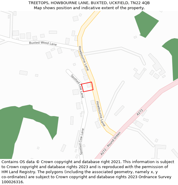 TREETOPS, HOWBOURNE LANE, BUXTED, UCKFIELD, TN22 4QB: Location map and indicative extent of plot