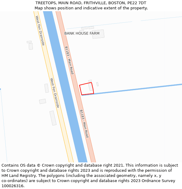 TREETOPS, MAIN ROAD, FRITHVILLE, BOSTON, PE22 7DT: Location map and indicative extent of plot