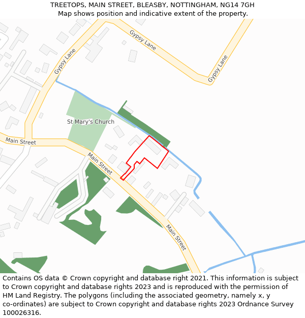 TREETOPS, MAIN STREET, BLEASBY, NOTTINGHAM, NG14 7GH: Location map and indicative extent of plot