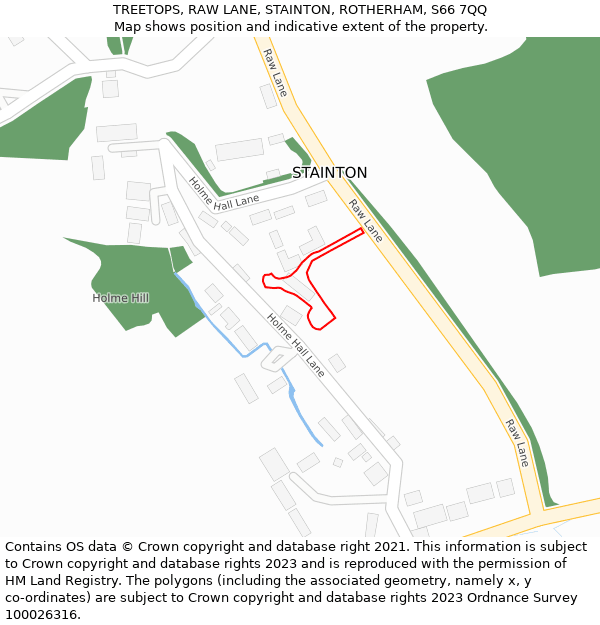 TREETOPS, RAW LANE, STAINTON, ROTHERHAM, S66 7QQ: Location map and indicative extent of plot