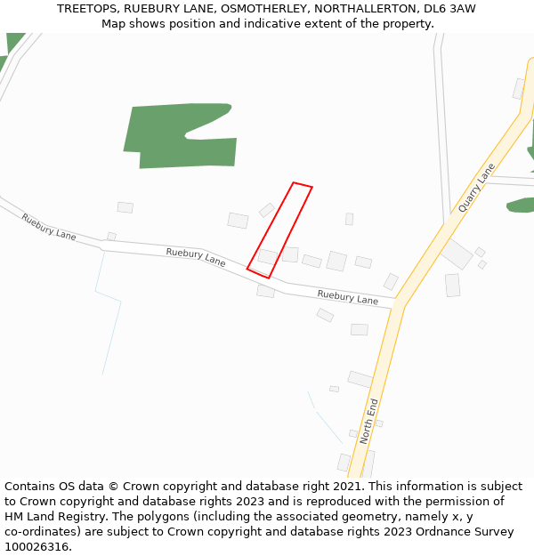 TREETOPS, RUEBURY LANE, OSMOTHERLEY, NORTHALLERTON, DL6 3AW: Location map and indicative extent of plot