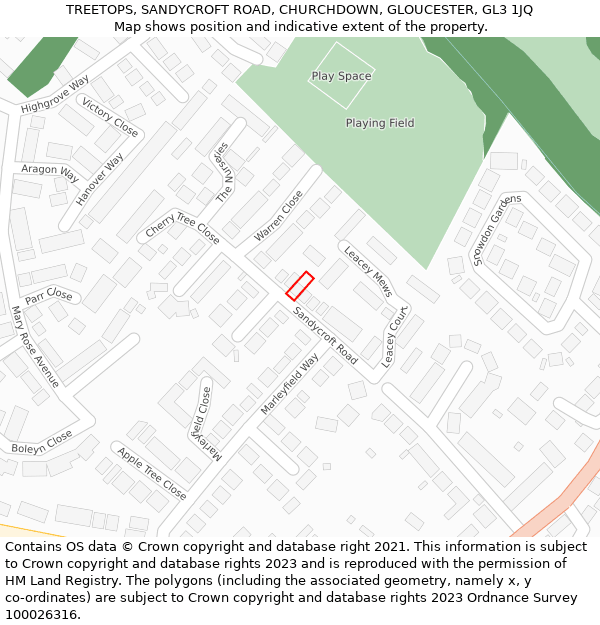 TREETOPS, SANDYCROFT ROAD, CHURCHDOWN, GLOUCESTER, GL3 1JQ: Location map and indicative extent of plot