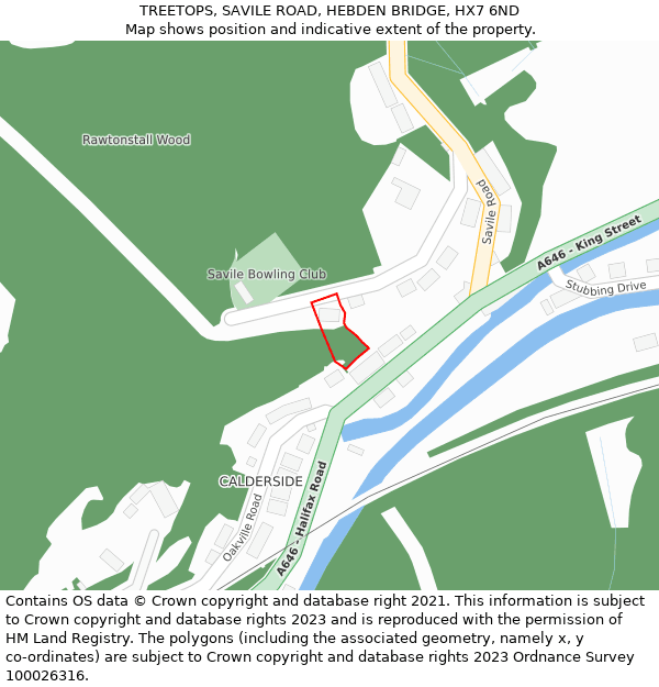 TREETOPS, SAVILE ROAD, HEBDEN BRIDGE, HX7 6ND: Location map and indicative extent of plot