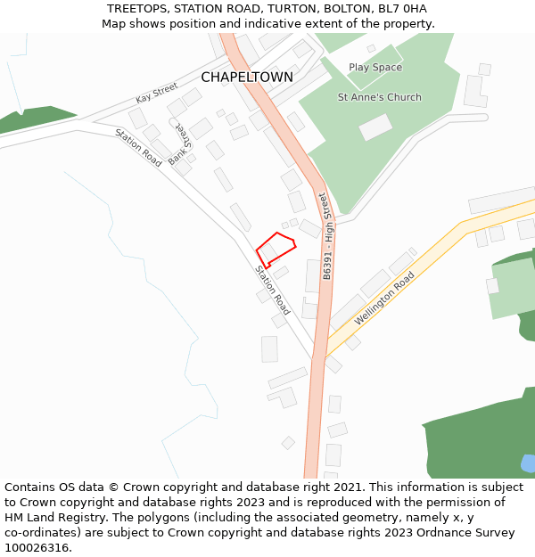 TREETOPS, STATION ROAD, TURTON, BOLTON, BL7 0HA: Location map and indicative extent of plot