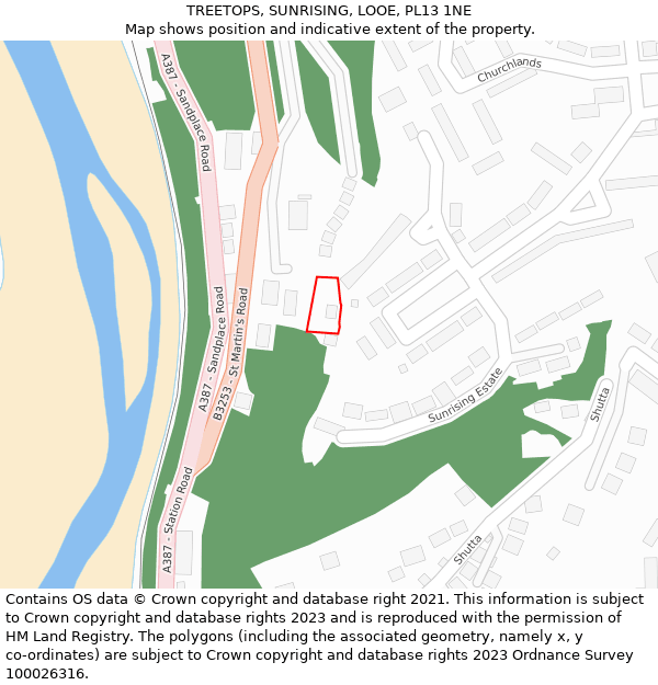 TREETOPS, SUNRISING, LOOE, PL13 1NE: Location map and indicative extent of plot