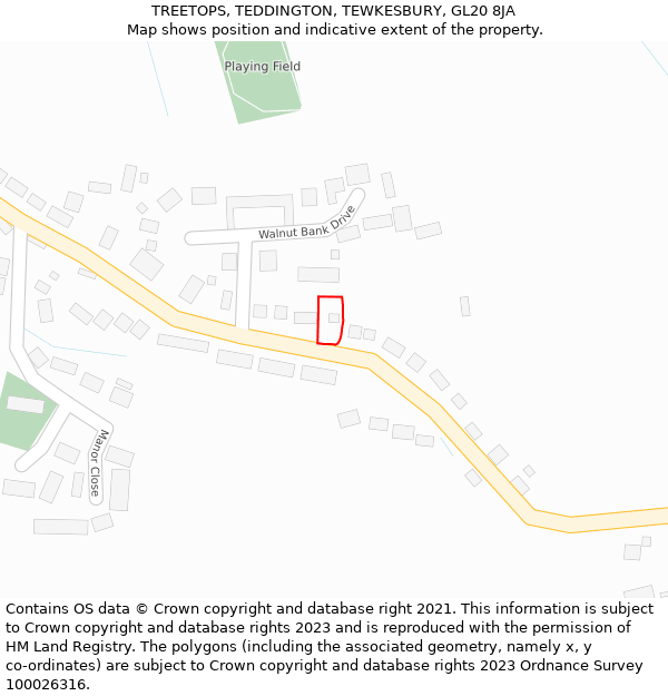 TREETOPS, TEDDINGTON, TEWKESBURY, GL20 8JA: Location map and indicative extent of plot