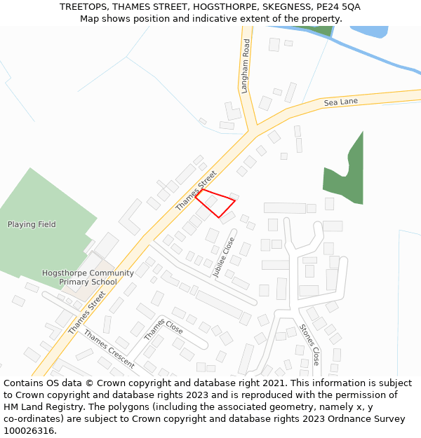 TREETOPS, THAMES STREET, HOGSTHORPE, SKEGNESS, PE24 5QA: Location map and indicative extent of plot