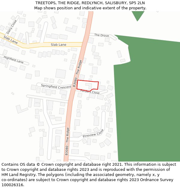 TREETOPS, THE RIDGE, REDLYNCH, SALISBURY, SP5 2LN: Location map and indicative extent of plot