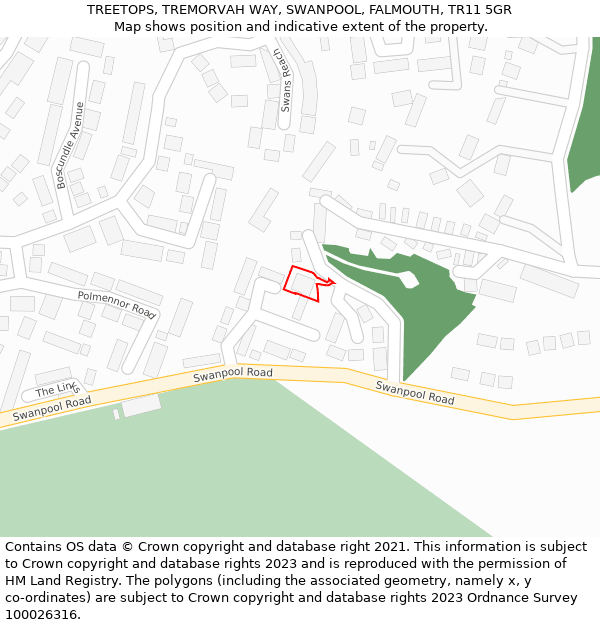 TREETOPS, TREMORVAH WAY, SWANPOOL, FALMOUTH, TR11 5GR: Location map and indicative extent of plot
