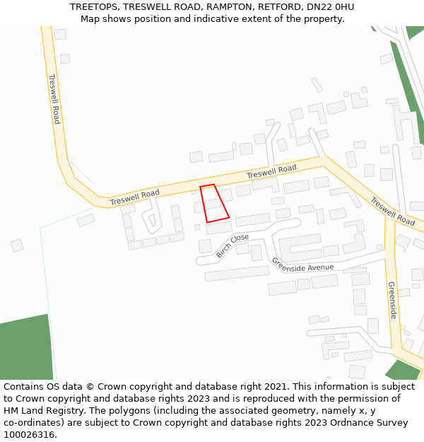 TREETOPS, TRESWELL ROAD, RAMPTON, RETFORD, DN22 0HU: Location map and indicative extent of plot