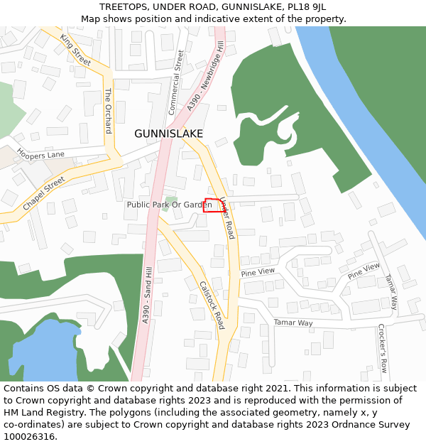 TREETOPS, UNDER ROAD, GUNNISLAKE, PL18 9JL: Location map and indicative extent of plot