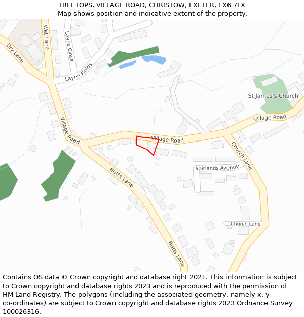 TREETOPS, VILLAGE ROAD, CHRISTOW, EXETER, EX6 7LX: Location map and indicative extent of plot