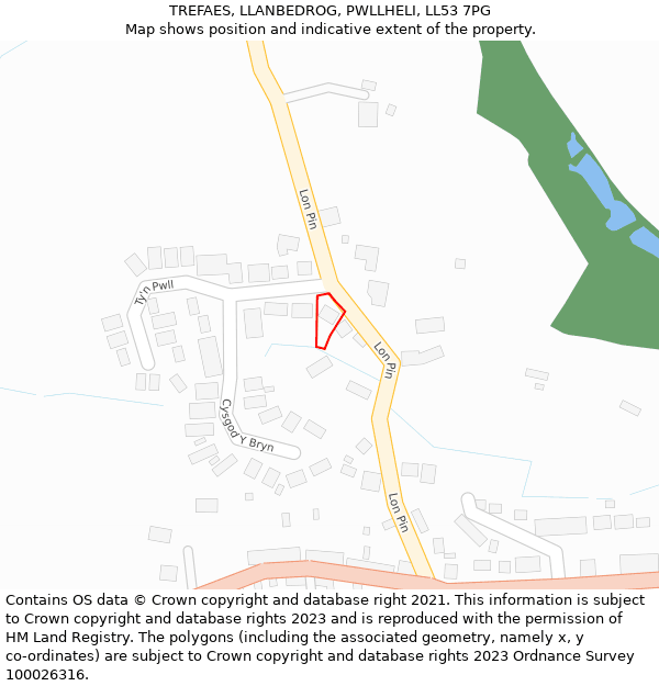 TREFAES, LLANBEDROG, PWLLHELI, LL53 7PG: Location map and indicative extent of plot