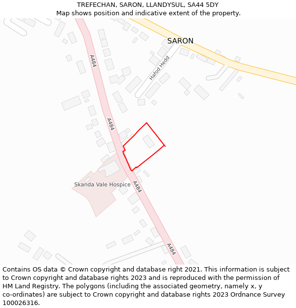 TREFECHAN, SARON, LLANDYSUL, SA44 5DY: Location map and indicative extent of plot