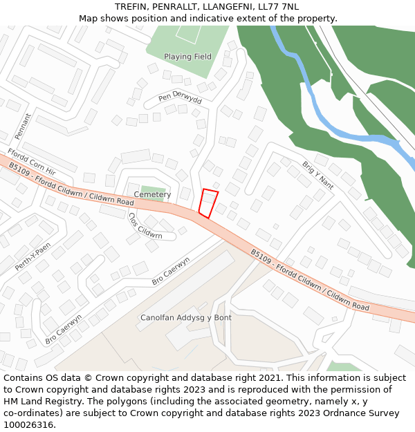 TREFIN, PENRALLT, LLANGEFNI, LL77 7NL: Location map and indicative extent of plot