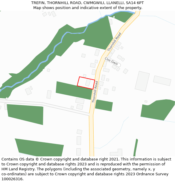 TREFIN, THORNHILL ROAD, CWMGWILI, LLANELLI, SA14 6PT: Location map and indicative extent of plot