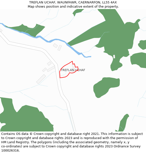TREFLAN UCHAF, WAUNFAWR, CAERNARFON, LL55 4AX: Location map and indicative extent of plot