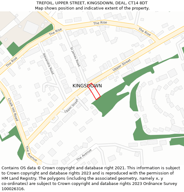 TREFOIL, UPPER STREET, KINGSDOWN, DEAL, CT14 8DT: Location map and indicative extent of plot