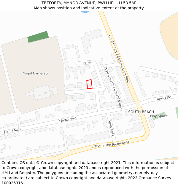TREFORFA, MANOR AVENUE, PWLLHELI, LL53 5AF: Location map and indicative extent of plot