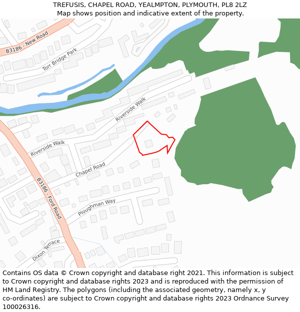 TREFUSIS, CHAPEL ROAD, YEALMPTON, PLYMOUTH, PL8 2LZ: Location map and indicative extent of plot