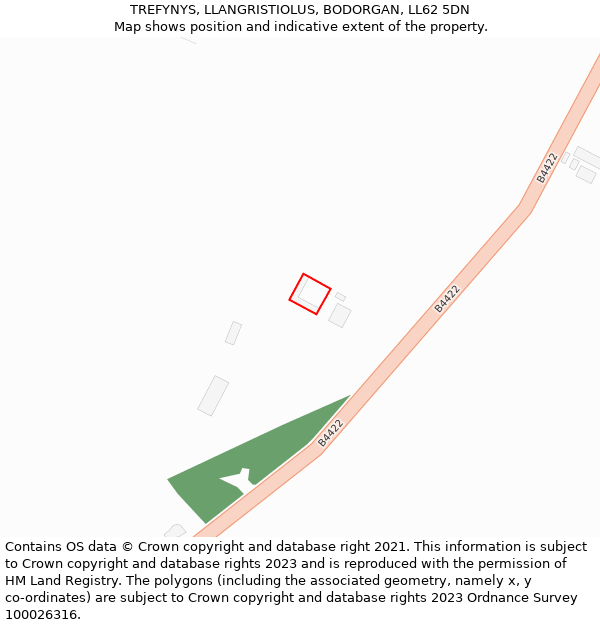 TREFYNYS, LLANGRISTIOLUS, BODORGAN, LL62 5DN: Location map and indicative extent of plot