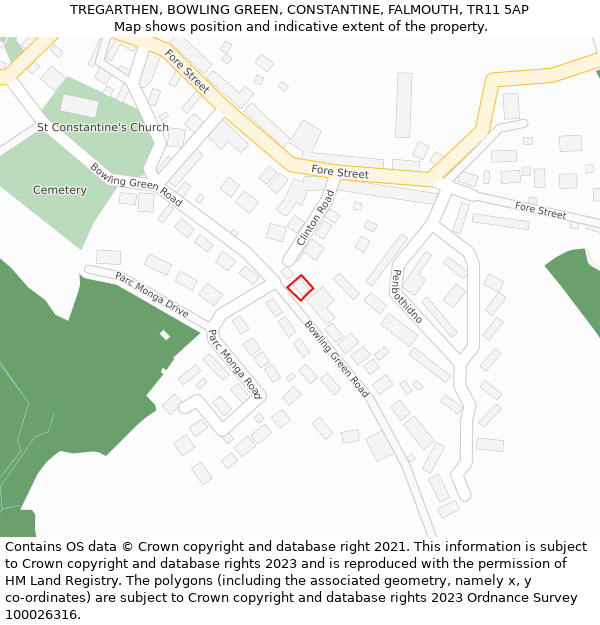 TREGARTHEN, BOWLING GREEN, CONSTANTINE, FALMOUTH, TR11 5AP: Location map and indicative extent of plot