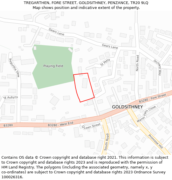 TREGARTHEN, FORE STREET, GOLDSITHNEY, PENZANCE, TR20 9LQ: Location map and indicative extent of plot