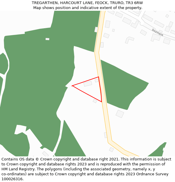 TREGARTHEN, HARCOURT LANE, FEOCK, TRURO, TR3 6RW: Location map and indicative extent of plot