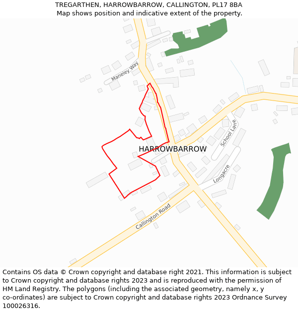 TREGARTHEN, HARROWBARROW, CALLINGTON, PL17 8BA: Location map and indicative extent of plot