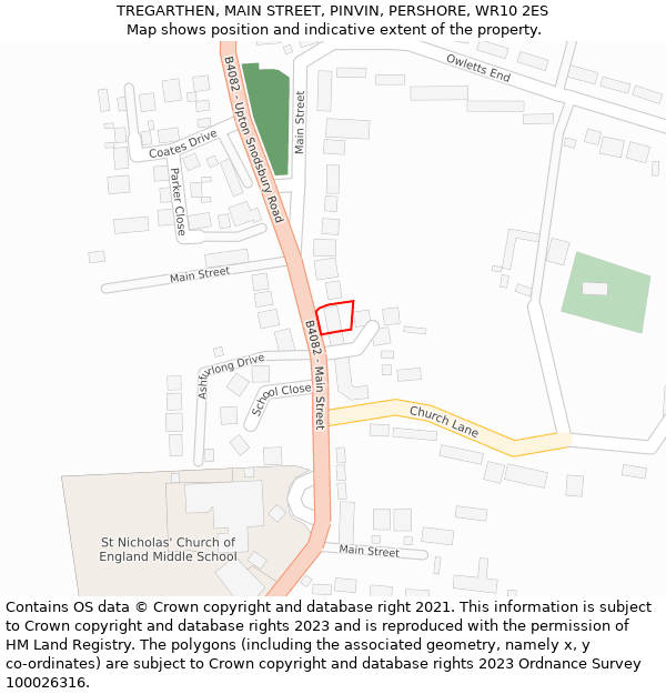 TREGARTHEN, MAIN STREET, PINVIN, PERSHORE, WR10 2ES: Location map and indicative extent of plot