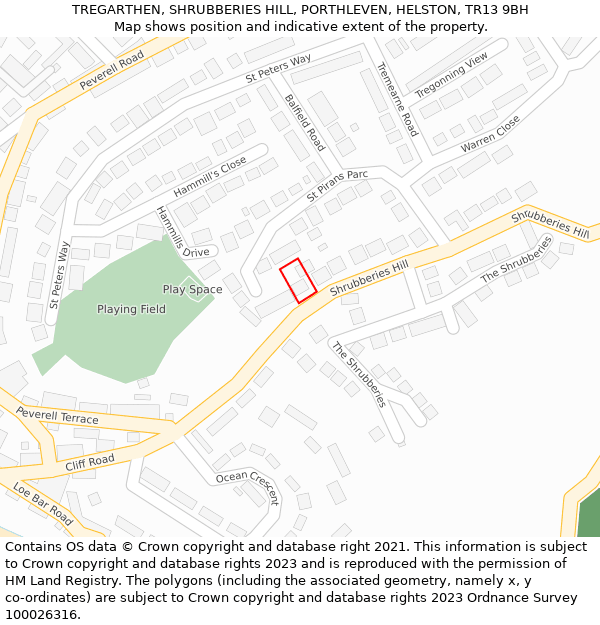 TREGARTHEN, SHRUBBERIES HILL, PORTHLEVEN, HELSTON, TR13 9BH: Location map and indicative extent of plot