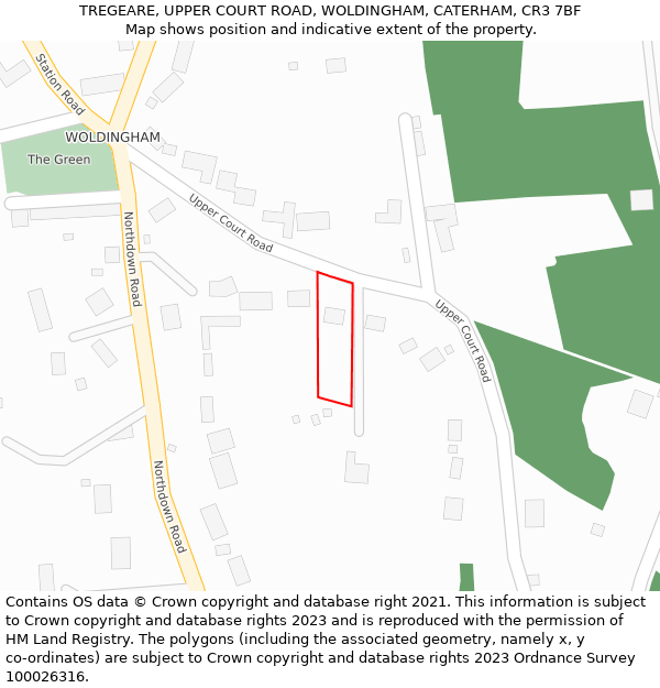 TREGEARE, UPPER COURT ROAD, WOLDINGHAM, CATERHAM, CR3 7BF: Location map and indicative extent of plot