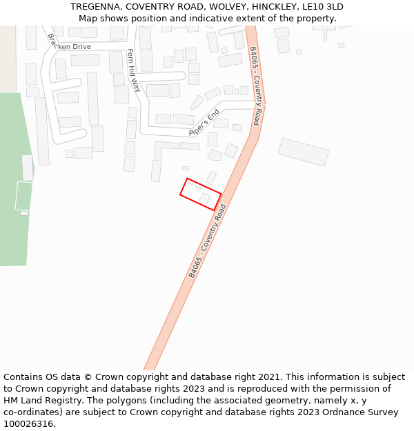 TREGENNA, COVENTRY ROAD, WOLVEY, HINCKLEY, LE10 3LD: Location map and indicative extent of plot