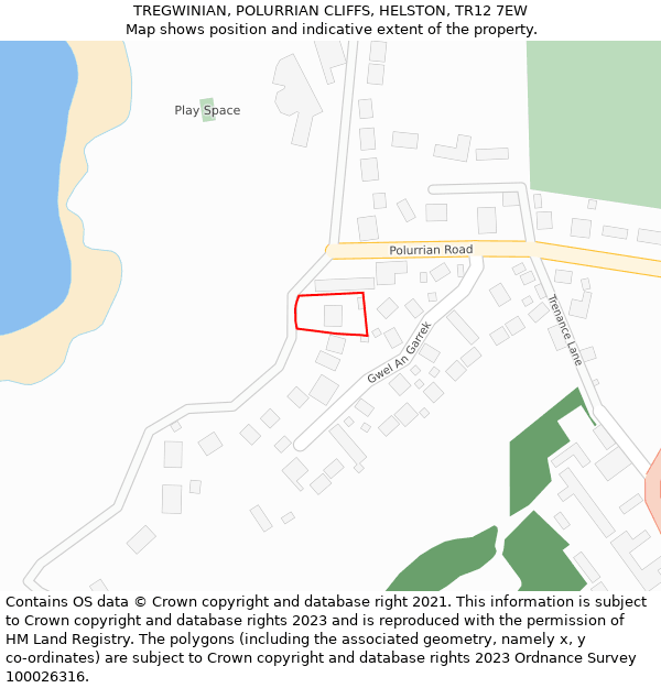 TREGWINIAN, POLURRIAN CLIFFS, HELSTON, TR12 7EW: Location map and indicative extent of plot