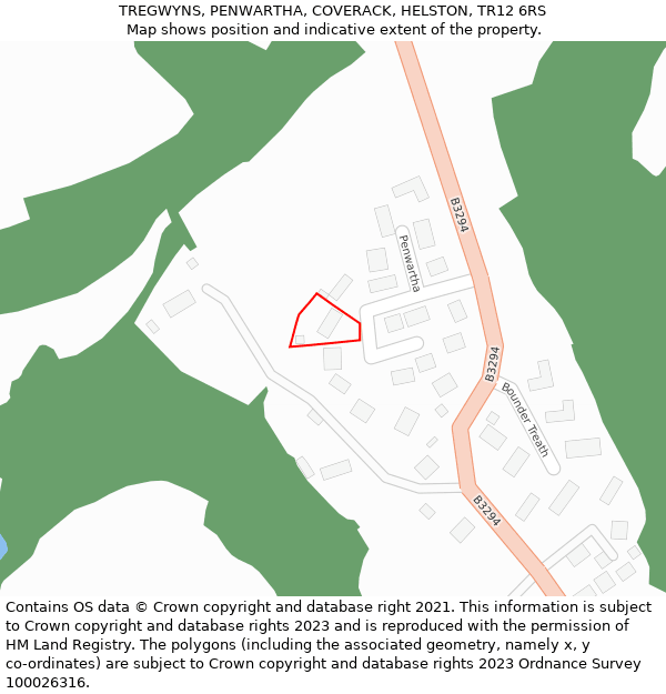 TREGWYNS, PENWARTHA, COVERACK, HELSTON, TR12 6RS: Location map and indicative extent of plot