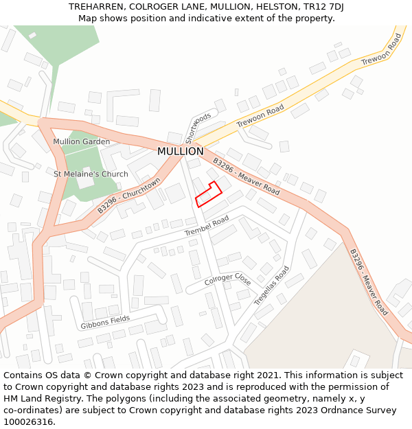 TREHARREN, COLROGER LANE, MULLION, HELSTON, TR12 7DJ: Location map and indicative extent of plot