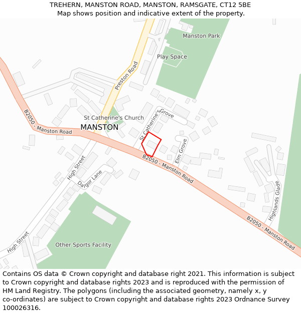 TREHERN, MANSTON ROAD, MANSTON, RAMSGATE, CT12 5BE: Location map and indicative extent of plot