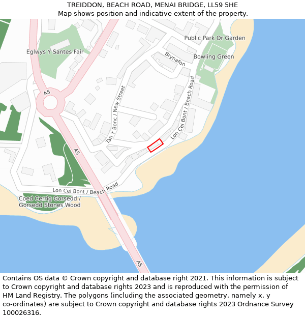 TREIDDON, BEACH ROAD, MENAI BRIDGE, LL59 5HE: Location map and indicative extent of plot