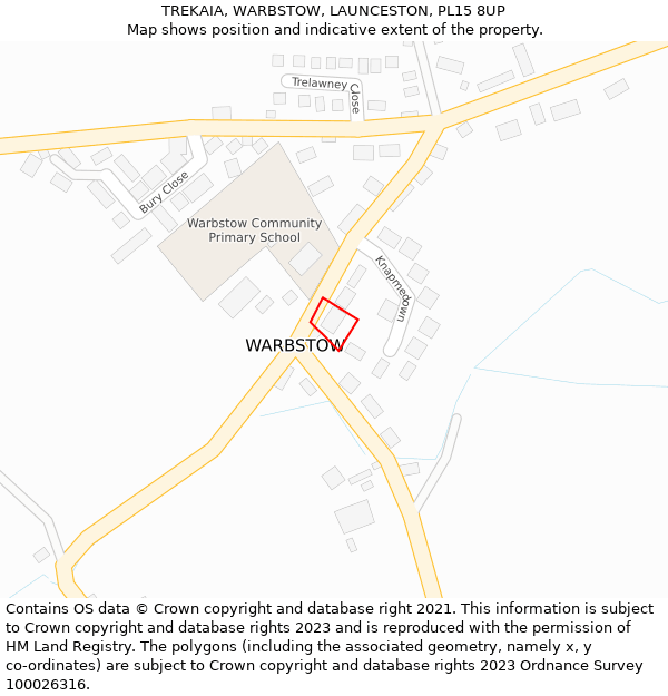 TREKAIA, WARBSTOW, LAUNCESTON, PL15 8UP: Location map and indicative extent of plot