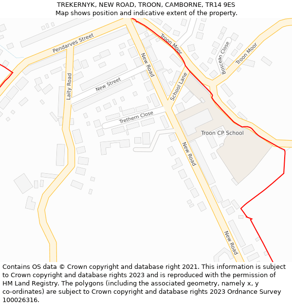 TREKERNYK, NEW ROAD, TROON, CAMBORNE, TR14 9ES: Location map and indicative extent of plot