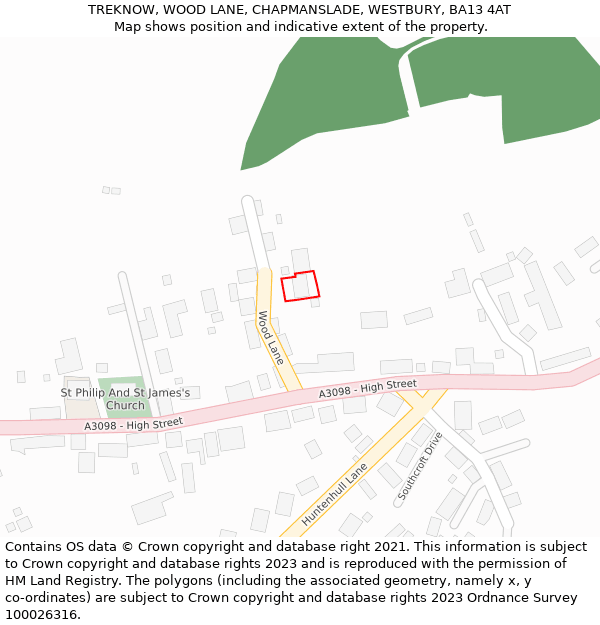 TREKNOW, WOOD LANE, CHAPMANSLADE, WESTBURY, BA13 4AT: Location map and indicative extent of plot