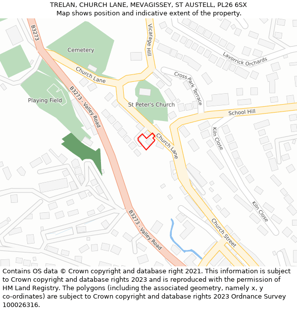 TRELAN, CHURCH LANE, MEVAGISSEY, ST AUSTELL, PL26 6SX: Location map and indicative extent of plot