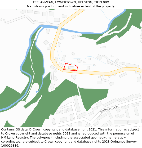 TRELANVEAN, LOWERTOWN, HELSTON, TR13 0BX: Location map and indicative extent of plot