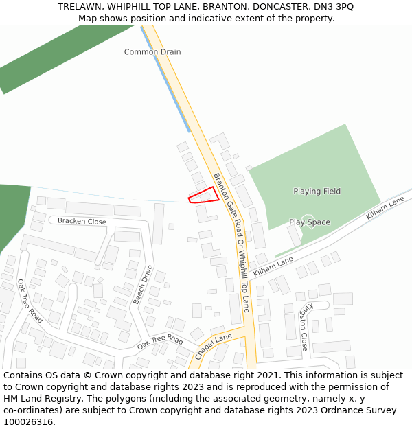 TRELAWN, WHIPHILL TOP LANE, BRANTON, DONCASTER, DN3 3PQ: Location map and indicative extent of plot