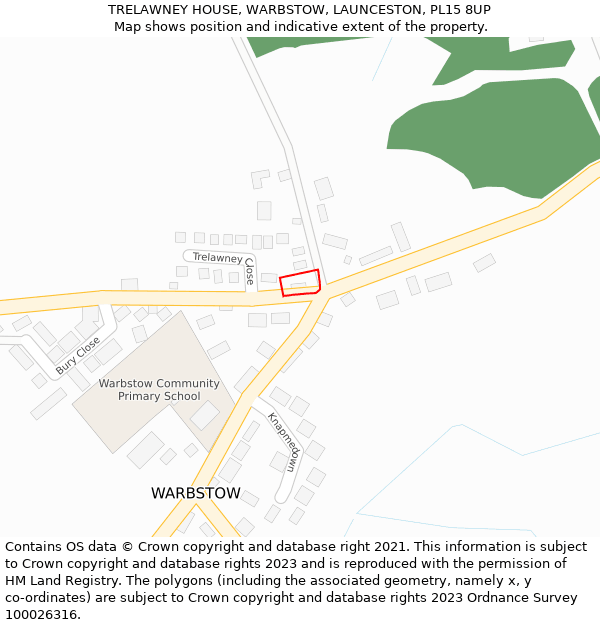 TRELAWNEY HOUSE, WARBSTOW, LAUNCESTON, PL15 8UP: Location map and indicative extent of plot