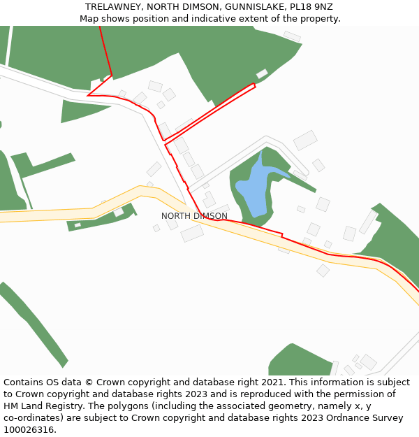 TRELAWNEY, NORTH DIMSON, GUNNISLAKE, PL18 9NZ: Location map and indicative extent of plot