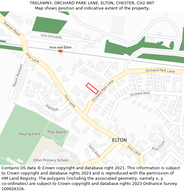 TRELAWNY, ORCHARD PARK LANE, ELTON, CHESTER, CH2 4NT: Location map and indicative extent of plot