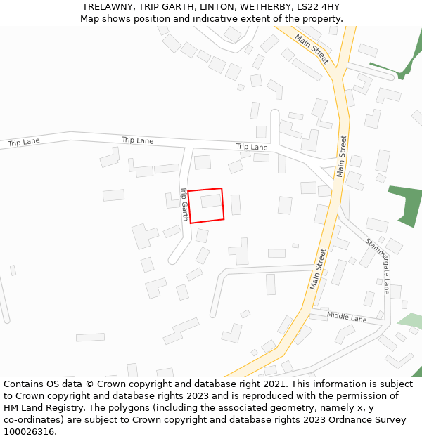 TRELAWNY, TRIP GARTH, LINTON, WETHERBY, LS22 4HY: Location map and indicative extent of plot
