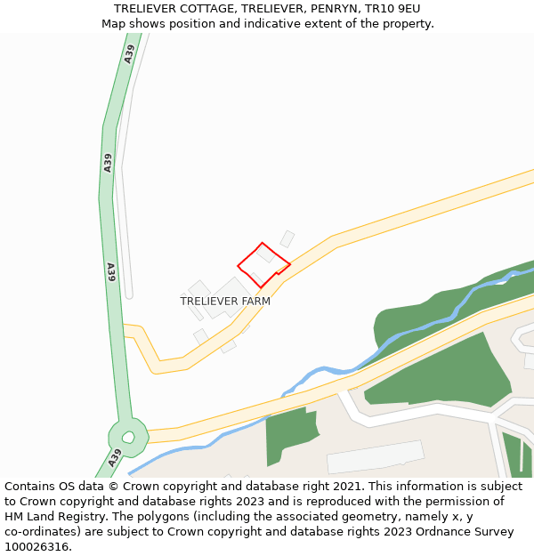 TRELIEVER COTTAGE, TRELIEVER, PENRYN, TR10 9EU: Location map and indicative extent of plot