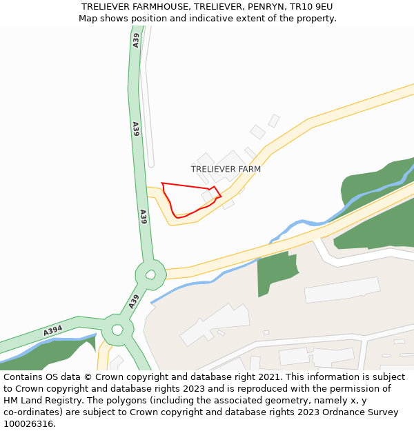 TRELIEVER FARMHOUSE, TRELIEVER, PENRYN, TR10 9EU: Location map and indicative extent of plot